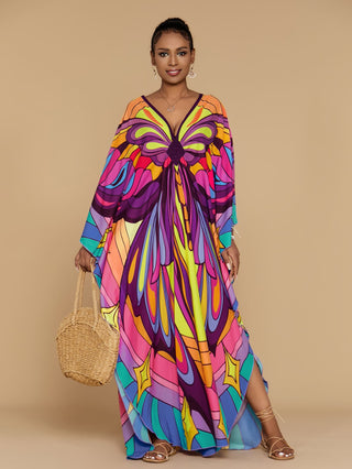 Print Beach Kaftan: Women's Swim Cover-Up Dress