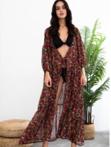 Long Kimono with Drawstring Short Sleeves