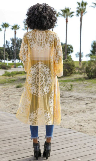 Beach Embroidery Lace Long Sleeve Kimono Cardigan - Bsubseach