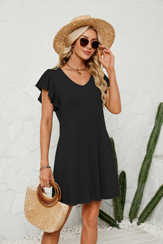 2024 Trendy Ruffle Sleeve Mini Dress Beach Cover Up - Bsubseach