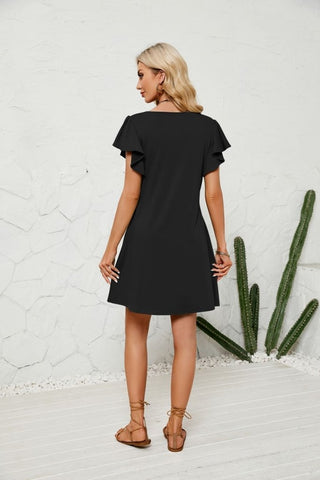 2024 Trendy Ruffle Sleeve Mini Dress Beach Cover Up - Bsubseach