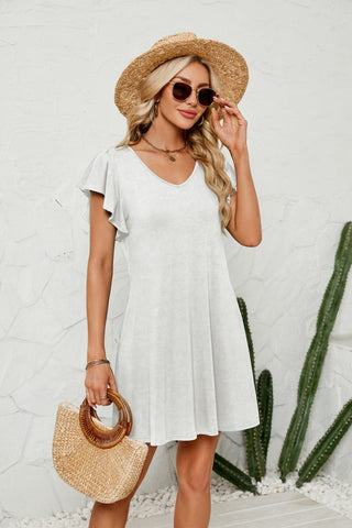 2024 Trendy Ruffle Sleeve Mini Dress Beach Cover Up - Bsubseach