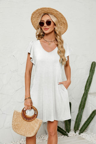 2024 Trendy Ruffle Sleeve Mini Dress Beach Cover Up - Bsubseach