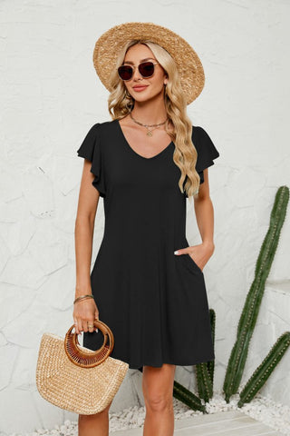 2024 Trendy Ruffle Sleeve Mini Dress Beach Cover Up - Bsubseach