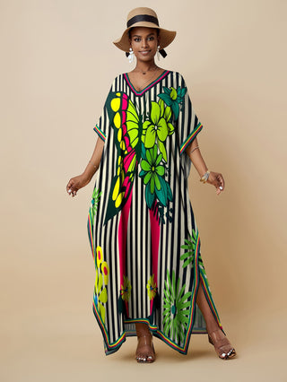 Plus Size Colorful Striped Kaftan Dress: Beach Cover-Up