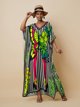 Plus Size Colorful Striped Kaftan Dress: Beach Cover-Up