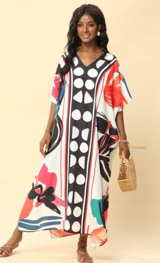 Long graffiti geometric contrast kaftan