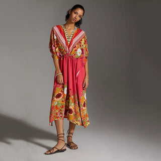 Bsubseach Kaftan Dresses for Women Bathing Suit Cover Ups Floral Print Caftans Beach Maxi Dress with Drawstring