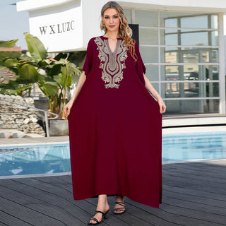 Long sleeve rayon rope embroidery holiday kaftan