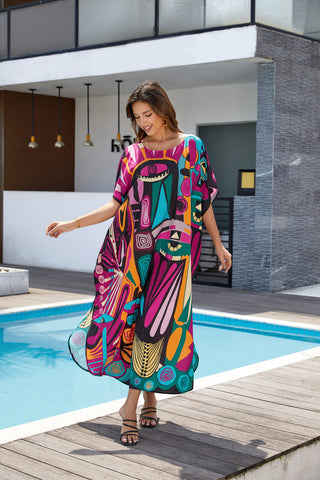 Multicolor Three-Eye Print Long Kaftan