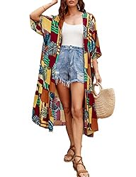 Contrast color drawstring short sleeve Long Kimono