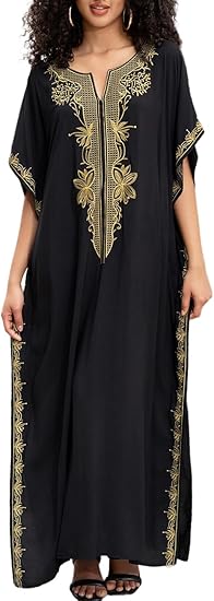 Bsubseach Embroidered Beach Long Shirt Women's Short Sleeve Bikini Swimsuit Cover Up, A-black