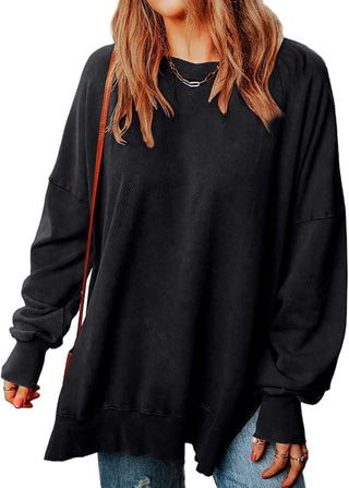 Bsubseach  Womens Oversized Sweatshirts Crewneck Side Slit Long Sleeve Shirt Women Pullover Tops Casual Fall Clothes S-XXL