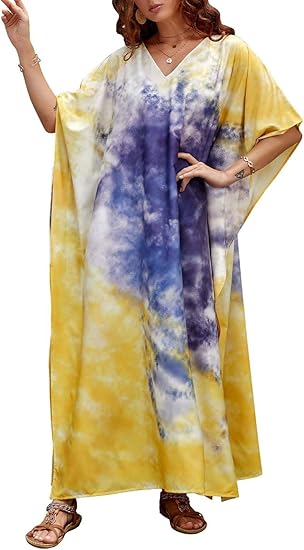 Bsubseach AILUNSNIKA Women's Plus Size Long Shirt Dress Bat Sleeve Bikini Swimsuit Cover Up Beach Caftans