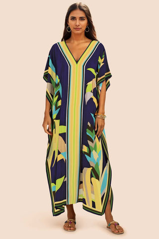 Plus Size V Neck Summer maxi Kaftan Dress - Bsubseach