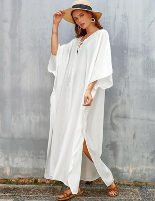 Bsubseach Kaftan Dresses for Women,V-Neck Print Beach Caftan Swimsuit Cover Ups with Bow-Knot