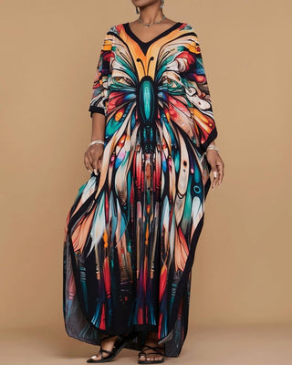 Women Butterfly Print Kaftan Dress