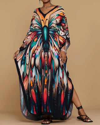 Women Butterfly Print Kaftan Dress