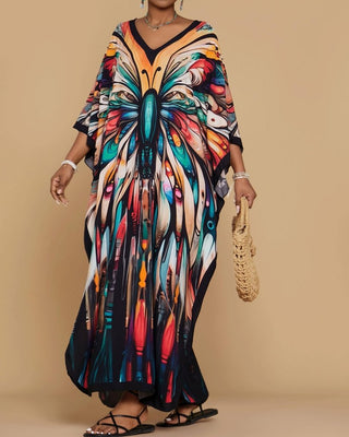 Women Butterfly Print Kaftan Dress