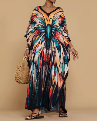 Women Butterfly Print Kaftan Dress