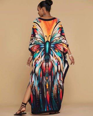 Women Butterfly Print Kaftan Dress