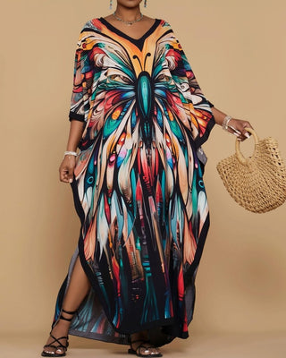 Women Butterfly Print Kaftan Dress