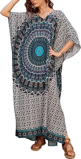 Bsubseach AILUNSNIKA Women's Plus Size Long Shirt Dress Bat Sleeve Bikini Swimsuit Cover Up Beach Caftans