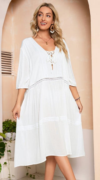 White Half Sleeve Long Beach Dress