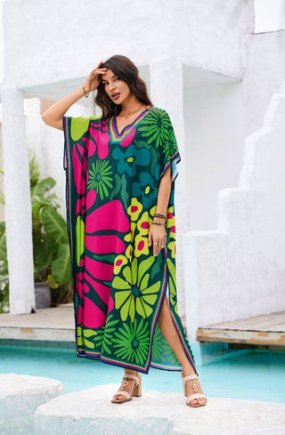 Plus Size Colorful Striped Kaftan Dress: Beach Cover-Up