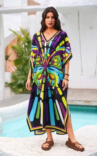 Plus Size Colorful Striped Kaftan Dress: Beach Cover-Up