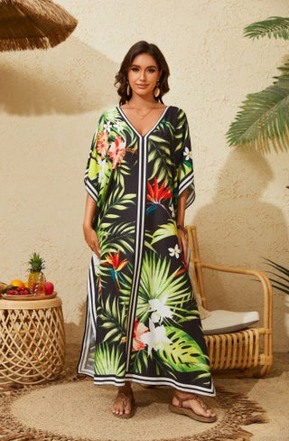 Four-sided stretch printed kaftan