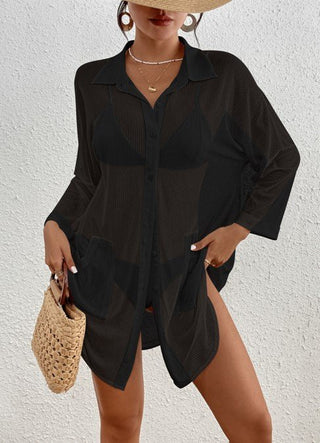 Mesh Short Shirt with Wide Sleeve Pockets