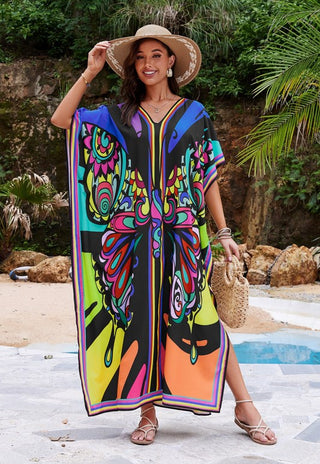 Print Caftan Swim Cover Up Women Colorful Vacation Dress