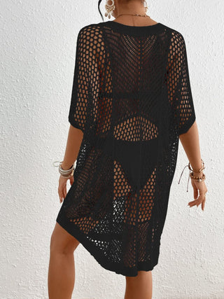 Solid color half sleeve hollow crochet cover up