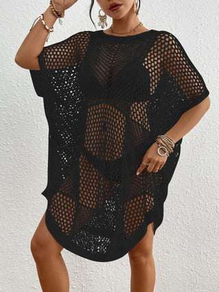 Solid color half sleeve hollow crochet cover up