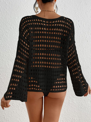 Solid color long sleeve short knitted crochet cover up