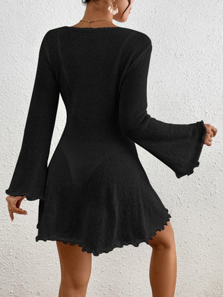 Solid Color Long Sleeve Short Beach Dress