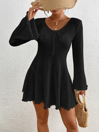 Solid Color Long Sleeve Short Beach Dress