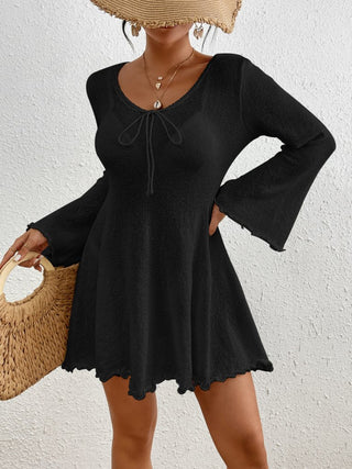 Solid Color Long Sleeve Short Beach Dress