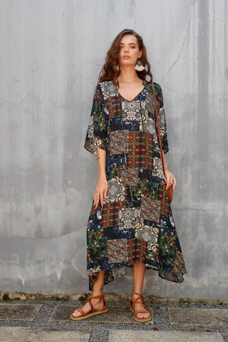 Printed Multicolor Pullover Long Kaftan