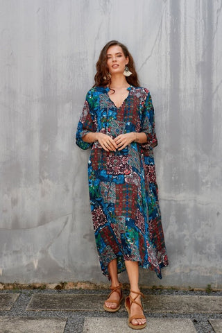 Printed Multicolor Pullover Long Kaftan