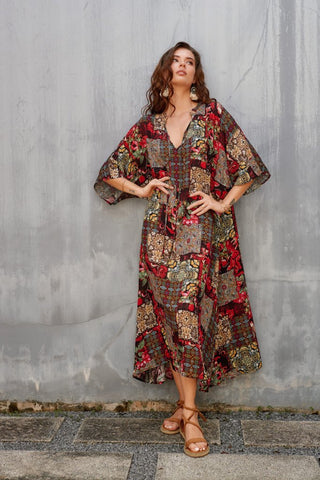 Printed Multicolor Pullover Long Kaftan