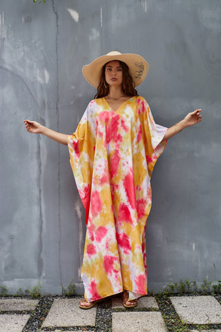 Bsubseach Tie Dye Kaftan Dresses for Women Caftans Casual Turkish Swimsuit Cover Ups