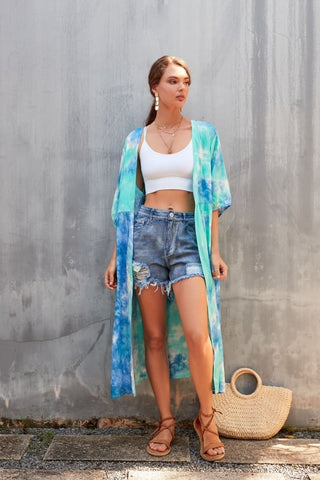 Blue tie-dye corded cardigan