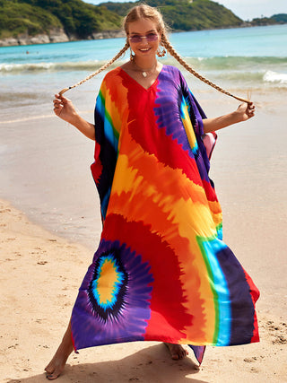 Colorful Geometric Pattern Kaftan Beach Dress