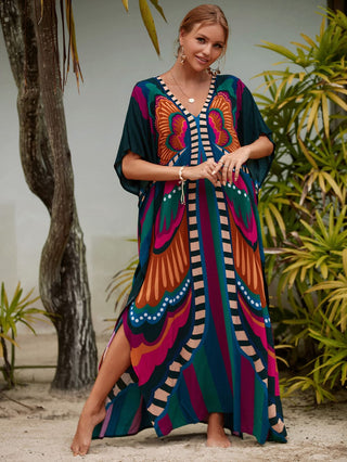 Colorful Geometric Pattern Kaftan Beach Dress