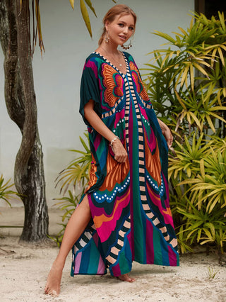 Colorful Geometric Pattern Kaftan Beach Dress