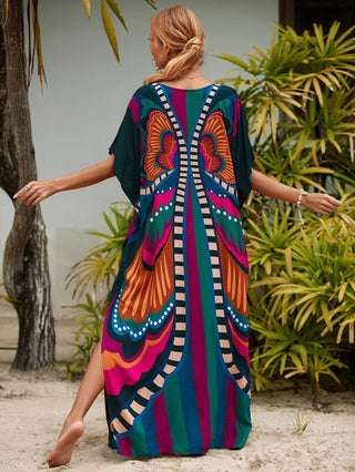 Colorful Geometric Pattern Kaftan Beach Dress