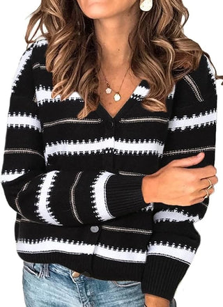 Bsubseach Womens Striped Cardigan Sweater Casual Open Front Button Down Short Cardigan Long Sleeve Sweater Tops