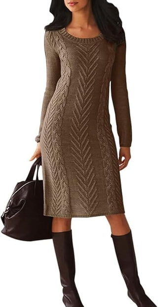 Bsubseach  Women Winter O Neck Slim Knitted Sweater Dresses Long Sleeve Bodycon Midi Dress